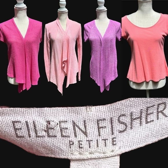 🌻Eileen Fisher Purple Linen Lagenlook Short Sleeve Knit Cardigan Size S Petite - Picture 12 of 13